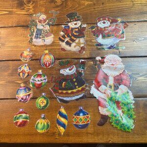 Vintage Window Stickers Reusable static Vinyl clinging Christmas Santa balls
